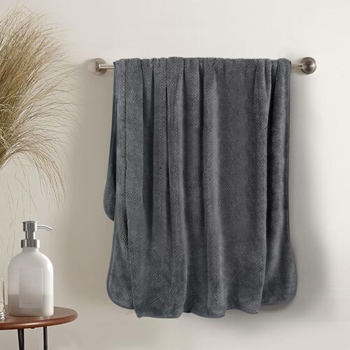 Grande Serviette De Bain 100 X 150 Cm-En Microfibre-Séchage Rapide-Super Absorbante,Douce Et Moelleuse-Avec Boucle De Suspension-Gris Foncé 