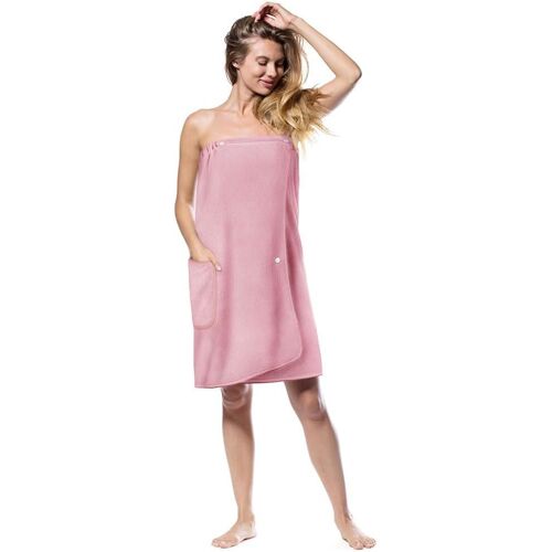Serviette De Bain,Accessoires De Sauna Robe De Sauna Kilt Femme,Serviette De Spa En Éponge Boutonnée,Poches Élastiques Robe De Sauna Femme,Serviette De Sauna Réglage De La Taille(Rose Clair) 