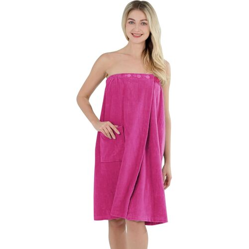Jupe de Sauna 100% Coton Femme,Serviette de Bain Femme Douce et Confortable,Kilt de Sauna Absorbante,Ajustable avec Boutons,Peignoir pour Douche Plage Piscine (Fuchsia,80x145cm)