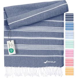 Serviette De Plage Hammam-Fouta En Coton 100%-Drap Turque Léger À Séchage Rapide,Accessoire Parfait Comme Drap De Plage Xxl Ou Paréo-Bleu Marine-100x200cm Sultan