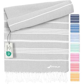 Serviette De Plage Hammam-Fouta En Coton 100%-Drap Turque Léger À Séchage Rapide,Accessoire Parfait Comme Drap De Plage Xxl Ou Paréo-Gris Clair-100x200cm Sultan