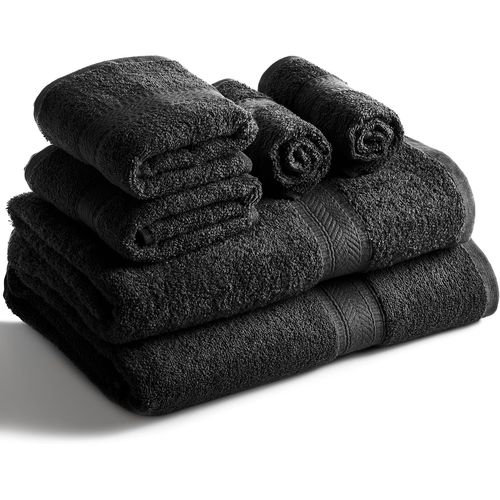 Kalanka-Lot De 6 Serviettes \U2013 2 Serviettes De Bain, 2 Essuie-Mains Et 2 Gants De Toilette En Coton, Usage Quotidien, Qualité Hôtelière, Doux, Très Absorbant, Séchage Rapide, Léger (Noir)