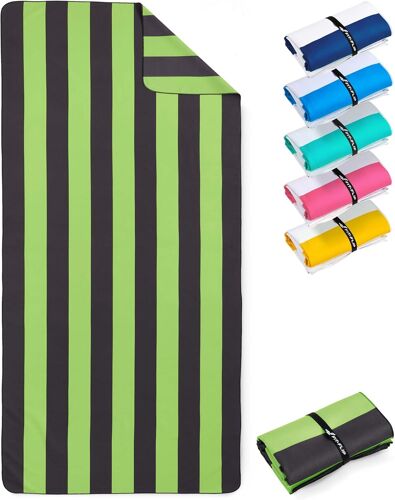 Serviette De Plage Microfibre Grande-Fine Et Légère-À Séchage Rapide-Drap De Piscine Xxl-Serviettes Anti-Sable 100% Recyclée-Rayé Vert-Gris Foncé-160cm X 90cm