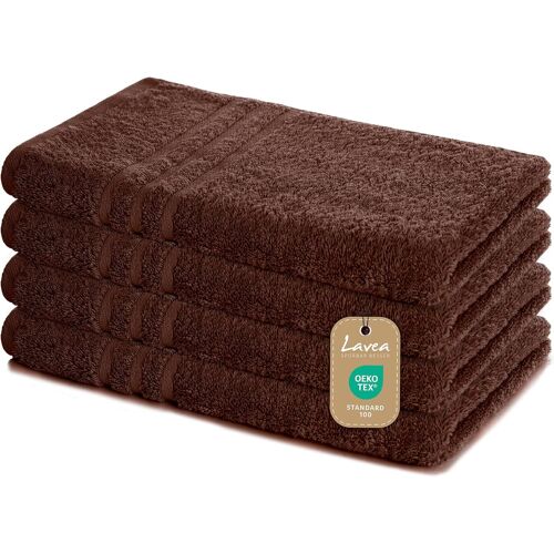 Lot De 4 Serviettes 50x100 Cm-Serviettes Douces & Absorbantes En 100% Coton-Série Éponge Elena-Lavables & Résistantes-Marron 