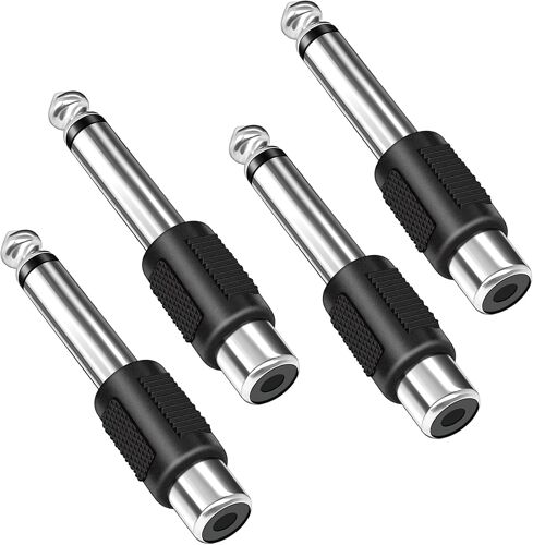 Lot de 4 Adaptateur Jack 6.35 mm vers RCA Femelle,Connecteurs Audio Mono TS Mâle 6.35 mm,Convertisseurs de Prise pour Instruments,Amplificateurs,Haut-Parleurs,Home Cinéma