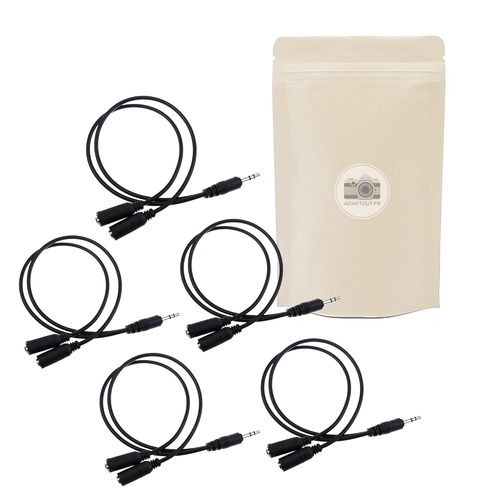 X5 Doubleur Mini Jack 3.5mm Cable de 20cm Adaptateur Audio x2 Fiche Femelle Minijack vers x1 Prise Male Stereo Connecteur Marque Française
