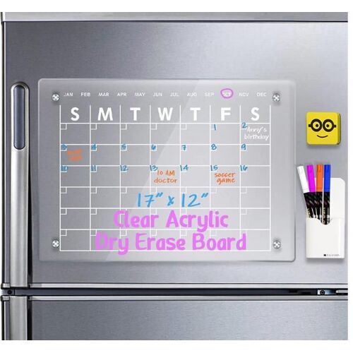 1 pc, 43*30cm acrylique magnétique semainier, calendrier magnétique clair pour le réfrigérateur, agenda mensuel magnétique effaçable, agenda semainier pour les repas, agenda familial