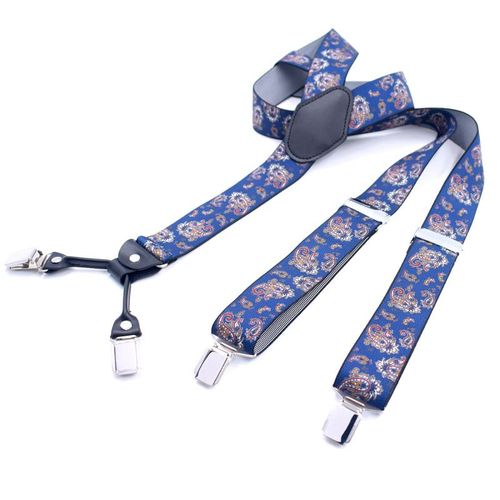 Bretelles Homme Larges 4 Clips En Cuir Modèle Y Élastiques Et Réglables Bleu
