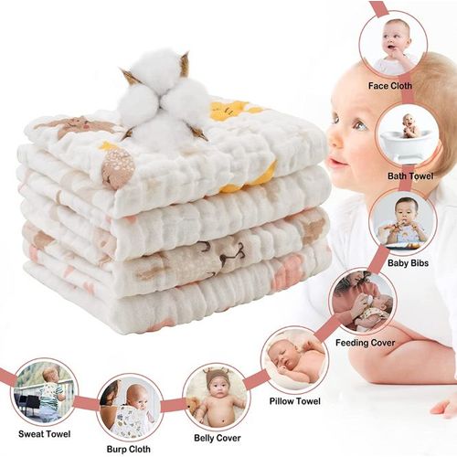 Lot De 4 Couches En Gaze Pour Bébé 30 X 30 Cm, Couches Lavables Douces Et Respirantes, Couches En Mousseline, Couches Pliables En Coton Pour Bébés (Imprimé Aléatoire)