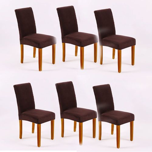Housse De Chaise En Velours (Gris Café, Lot De 6 (M)), Élasthanne Droit Avec Bande Élastique, Grande Chaise De Salle À Manger En Velours Pour Restaurant, Hôtel, Fête, Banquet