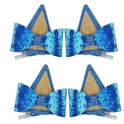 (Bleu) 2 Paires De Pinces À Cheveux, Brillant Oreille Épingles À Cheveux, Épingles À Cheveux Arc Pour Les Enfants, Anniversaire, Décorations, Costumes D'halloween, Jeu De Rôle, Des Accessoires, Des Articles De Fête