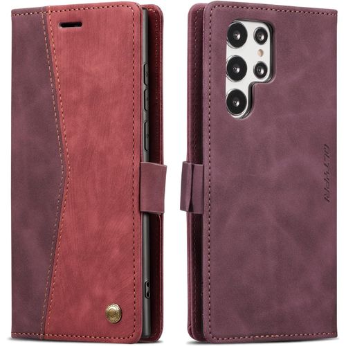 Coque Compatible Avec Samsung Galaxy S23 Ultra Housse, Pochette Fermeture Magnetique Avec Emplacements Cartes, Premium Pu Protection Etui Flip Case Pour Samsung Galaxy S23 Ultra - Bordeauxe