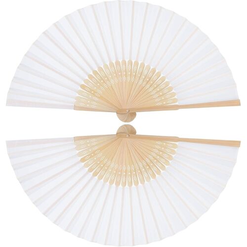 2 Pièces Éventails à Main Éventaille en Bambou Satiné Ventilateur Chinois Traditionnel Éventail Pliant Éventail Pliable pour Homme Femme Fête Mariage Performance Danse (Classique, Blanc)