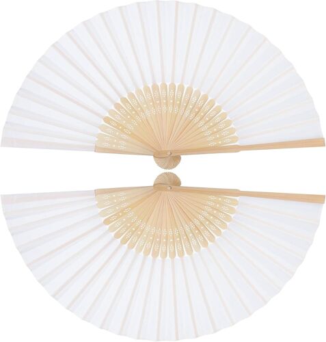 2 Pièces Éventails à Main Éventaille en Bambou Satiné Ventilateur Chinois Traditionnel Éventail Pliant Éventail Pliable pour Homme Femme Fête Mariage Performance Danse (Classique, Blanc)