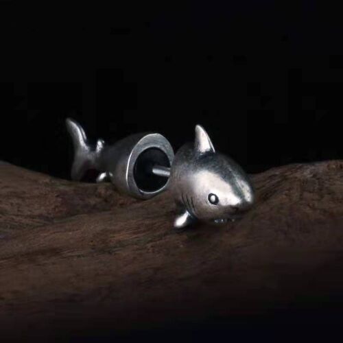 Boucles D'oreilles À Tige De Requin Rétro Punk En Argent Pour Hommes Et Femmes, Poisson Fendu, Piercing Au Thème De La Plage, Cadeaux De Bijoux De Vaction
