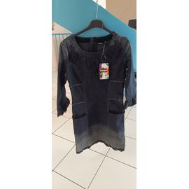 Robe Jeans Noir Taille 36 Desigual Manches 3/4 Avec Dentelle Neuve