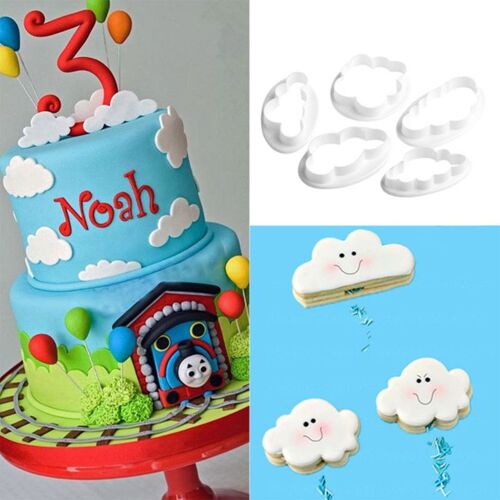 Moule À Gâteau Fondant En Plastique, Nuage 3d, Outils De Décoration Diy, Ensemble De Coupe-Biscuits En Sucre, Accessoire De Cuisine, 5 Pièces