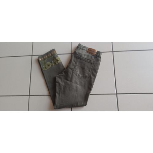 Jeans Desigual Vert Avec Broderie Taille 42 Comme Neuf