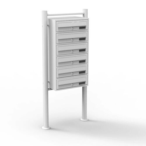 Bloc 6 boites aux lettres sur pieds 6 entrées acier galvanisé 69,6 x 38,5 x 27 cm blanc Helloshop26 16_0000046
