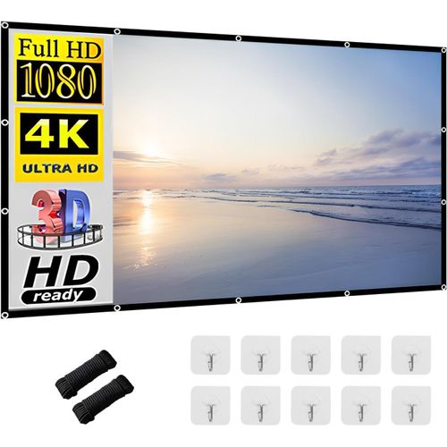 KALANKA-Écran de Projection, écran de rétroprojection de 100 Pouces, écran de Projection Pliable HD 16: 9, pour Camping et cinéma Maison, 221 x 125 cm