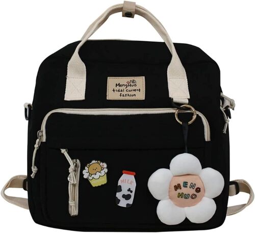 Cute Kawaii Backpack School Supplies Sac à dos pour ordinateur portable Retour à l'école et accessoires hors collège (Noir)
