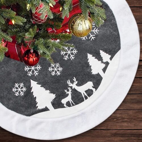 Jupe de sapin de Noël de 36 pouces, grande peluche patchwork gris fausse fourrure jupes de sapin de Noël couverture de base de tapis d'arbre pour les décorations d'intérieur de vacances de Noël d'hive