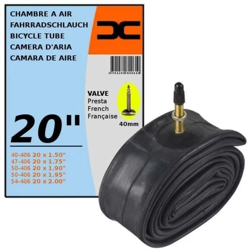 Chambre A Air Velo 20 X 1,50-2,00" (40/54-406) Valve Presta 40mm Route Ville Vtt