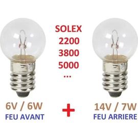 Kit Ampoule Avant Arriere 6v 6w + 14v 7w Solex 330 660 1400 1700 2200 3300 3800 4600 5000 45cc Cyclomoteur Feu Phare Lampe Dynamo