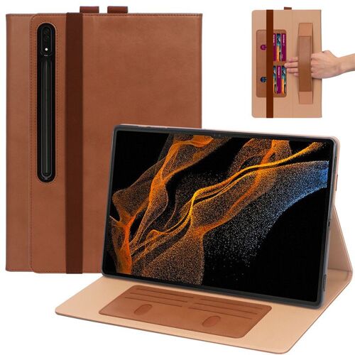 (Marron) Etui De Protection Pour Samsung S8ultra, Porte-Bracelet, Tabs7fe Résistant Aux Chutes, Étui Pivotant Horizontal Et Vertical Pour Tablette Avec Emplacement Pour Stylet