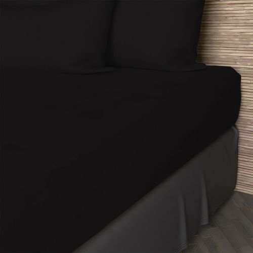 Drap Housse En Coton 57 Fils 140x190 Cm Uni Noir, Par Soleil D'ocre