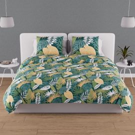 Parure Housse De Couette En Coton 57 Fils 260x240 Cm Tanzanie Vert, Par Soleil D'ocre
