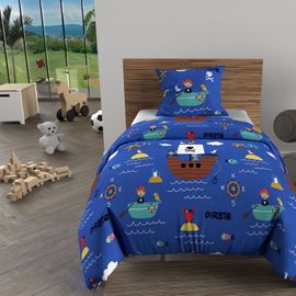 Parure Housse De Couette 140x200 Cm Pirates Bleu, 100% Coton 57 Fils/Cm2, Par Soleil D'ocre