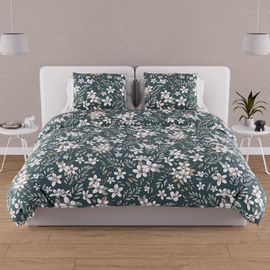 Parure Housse De Couette En Coton 57 Fils 260x240 Cm Manon Vert, Par Soleil D'ocre