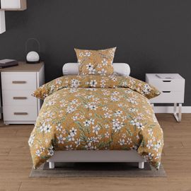 Parure Housse De Couette Coton 57 Fils 140x200 Cm Manon Camel, Par Soleil D'ocre