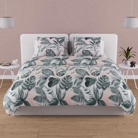 Parure Housse De Couette En Coton 57 Fils 260x240 Cm Tropic Vert, Par Soleil D'ocre