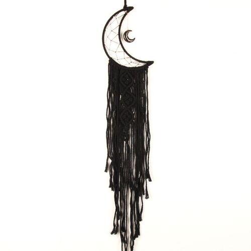 Décoration murale de chambre à coucher de tapisserie de capteur de rêves de lune, décoration de chambre de fille (noir)