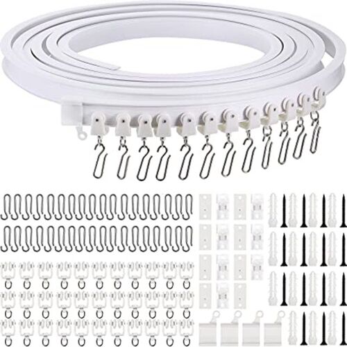 Ensemble de rails en acier en plastique en forme de L en forme de U de 5 m, rail coulissant silencieux pliable, y compris les accessoires de crochet