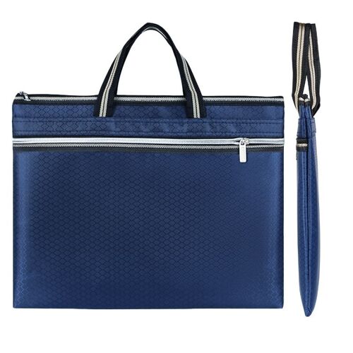 Deux sacs de classement B4 Mallette en tissu Oxford Business sac de conférence portable à fermeture éclair Mallette pour homme en tissu imperméable (bleu marine)