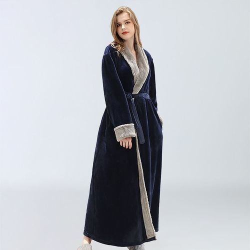Peignoir Femme Automne Et Hiver Yupao Brodé Logo Salon De Beauté Spa Sweat Shop Pyjama Chemise De Nuit, Bleu Marine, L