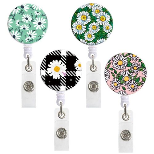 7 Rouleaux De Badge, Clip Badge Infirmière Rétractable, Clip Badge Pince Crocodile (3 Sachets De Fleurs Roses)