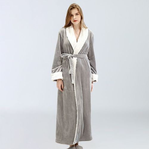Peignoir Femme Automne Et Hiver Yupao Brodé Logo Salon De Beauté Spa Sweat Shop Pyjama Chemise De Nuit, Gris, L