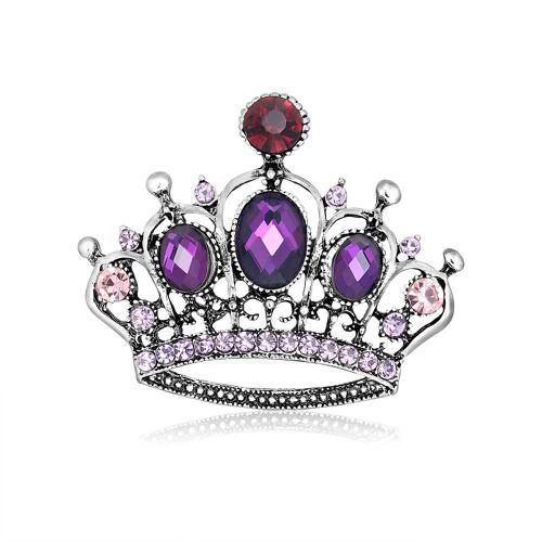Mode Personnalité Accessoires Femme Exagéré Diamant Couronne Fuchsia Ajouré Vintage Créatif Épingle Broche Homme Et Femme