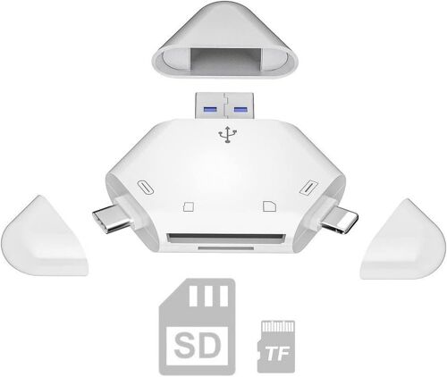 Lecteur de carte SD, lecteur de carte mémoire 3 en 1 pour iPhone/iPad, appareils USB C et USB A, adaptateur de carte photo Trail Camera Viewer compatible avec Windows, Mac OS, Linux, Android Plug&Play