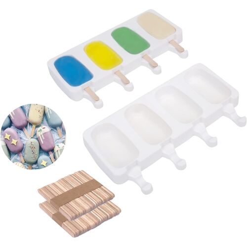 Kalanka-Moule À Glace En Silicone, 26x14.5cm, 2pcs Pour Ice Cream Maison Dessert, Popsicle Ice Maker, Sans Bpa, Diy Fait À La Main Crème Glacée Pour Enfants Et Adultes + 100 Pcs Bâtons En Bois
