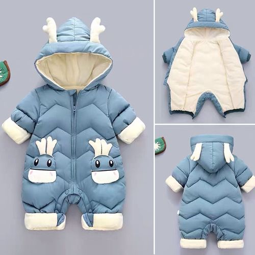 Veste D'hiver Épaisse En Duvet Pour Bébé, Rembourrée En Coton Bleu Ne