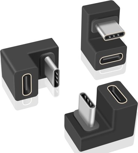 Adaptateur USB C en forme de U, (lot de 3) Adaptateur d'extension USB C coudé à 180 degrés USB C vers USB C, connecteur de convertisseur USB C 10 Gbit/s (Type-C 3.1 Gen 2) pour téléphone portable, ord
