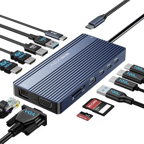 Station D'Accueil Usb C Avec Double Hdmi, Station D`Accueil Pour Ordinateur Portable Avec Triple Affichage, Avec 2 Hdmi + Dp, 10Gbps Usb-C, 100W Pd, Sd/Tf- Pour Macbook, Dell, Lenovo (Ds0201)