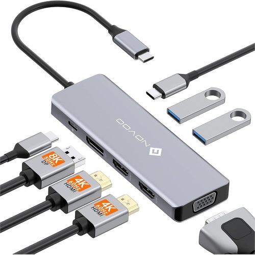 Usb C Docking Station, 8-En-1 Hub Usb C Vers Double Hdmi, Displayport 4K@120Hz, Vga, Usb C 3.1, Usb A 3.1, Pd 100W, Stations D'Accueil Quadruple Affichage Pour Macbook Hp Lenovo Dell