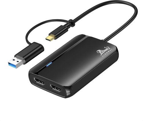 Adaptateur USB 3.0 ou USB C vers double HDMI pour MacBook Pro/Air Adaptateur USB C vers HDMI 2 Moniteurs avec 4K@30Hz & 1080P@60Hz HDMI Splitter pour Mac et Windows,Thunderbolt 3/4,Lenovo.[M294]
