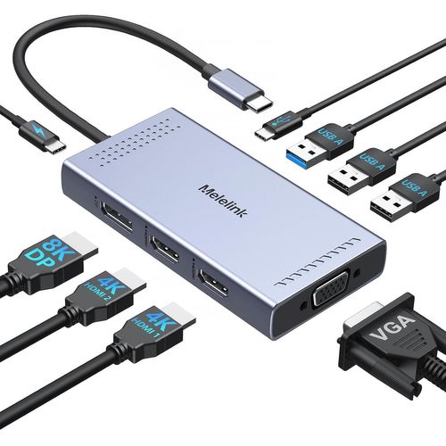 Dock USB C Double Moniteur,9 en 1 Station d'accueil USB C Dual HMDI 4K 60Hz et 8K Displayport,VGA,PD 100W,USBC,USB 3.0,2*USB 2.0,Docking Staion Hub USB C pour MacBook Dell HP Lenovo Microsoft.[M65]
